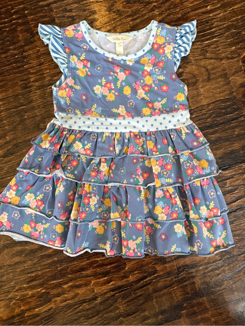 Matilda Jane Blue Floral Polka Dot Dress with Yellow Accents